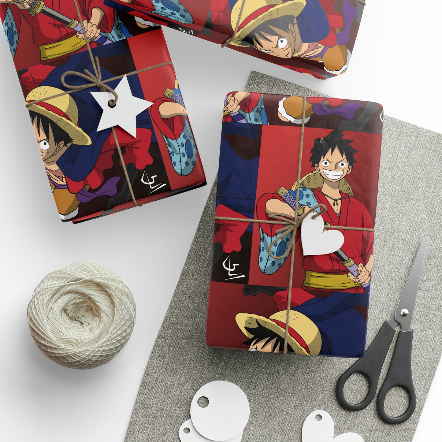 Monkey Luffy Red and Blue Anime Cartoon One Piece Geburtstagsgeschenkpapier