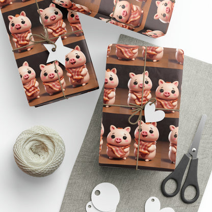 Cute Three Pigs with Bacon High Definition Birthday Gift Present Holiday Wrapping Paper