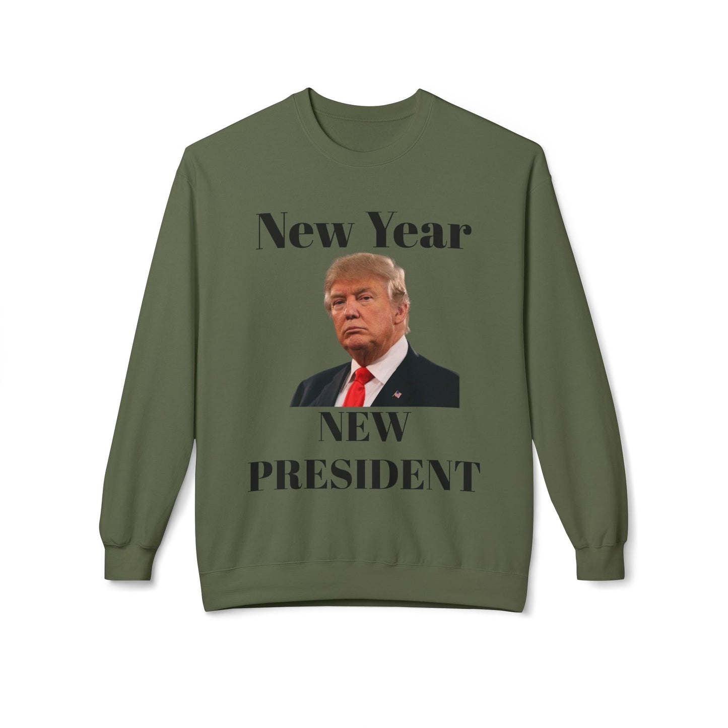 New Year New President Trump 2024 Unisex Midweight Cotton Blend Soft style Fleece Crewneck Sweatshirt Choose Color