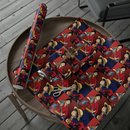 Monkey Luffy Red and Blue Anime Cartoon One Piece Birthday Gift Wrapping Papers