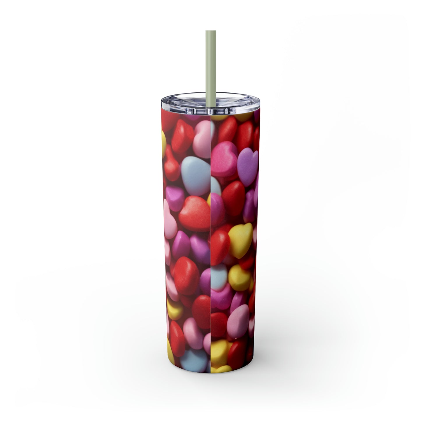 CANDY Valentine's Day Hearts Skinny Tumbler with Straw, 20oz