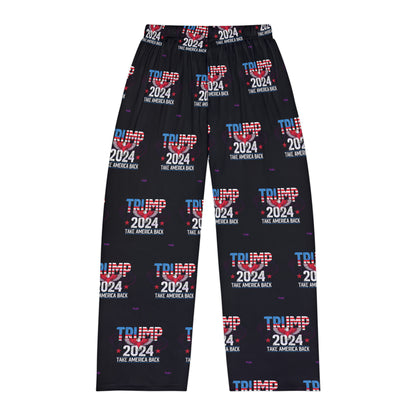 Bequeme Lounge-Pyjamahose aus Polyester für Herren „Trump 2024 Take America Back“.