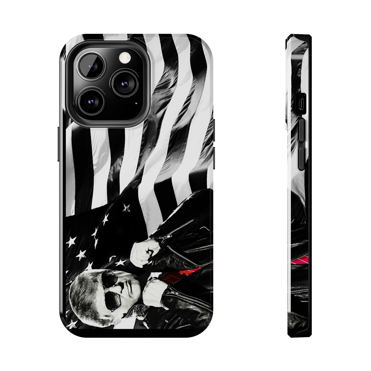 Cool Trump in Leather Jacket Black and White Apple iPhone Tough Phone Cases