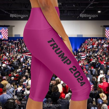 Trump 2024 Pink and Black Women’s Yoga Triangle gusset Athletic Capri Leggings