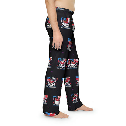 Bequeme Lounge-Pyjamahose aus Polyester für Herren „Trump 2024 Take America Back“.