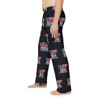 Bequeme Lounge-Pyjamahose aus Polyester für Herren „Trump 2024 Take America Back“.