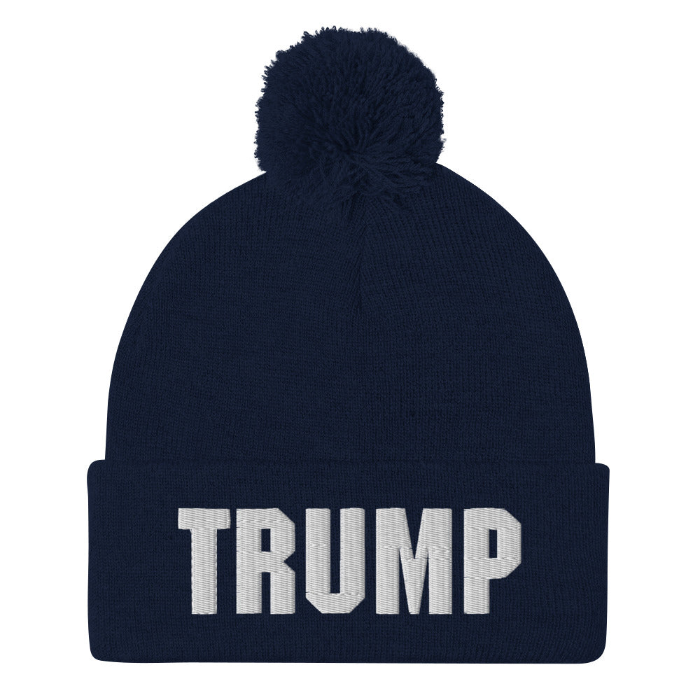 Trump MAGA Rally Embroidered Warm Pom-Pom Beanie Hat