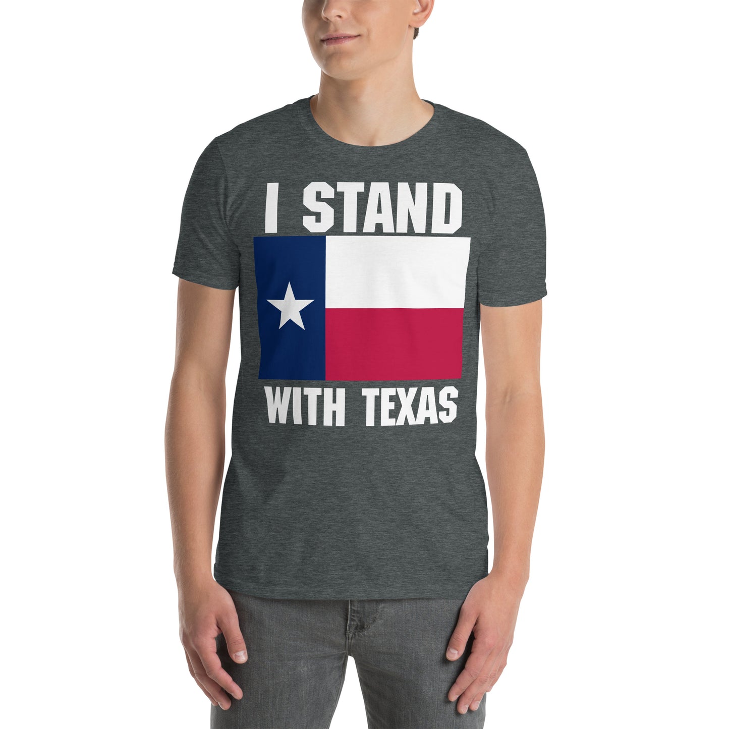 Ich stehe mit Texas Kurzarm-Unisex-T-Shirt mit Rand