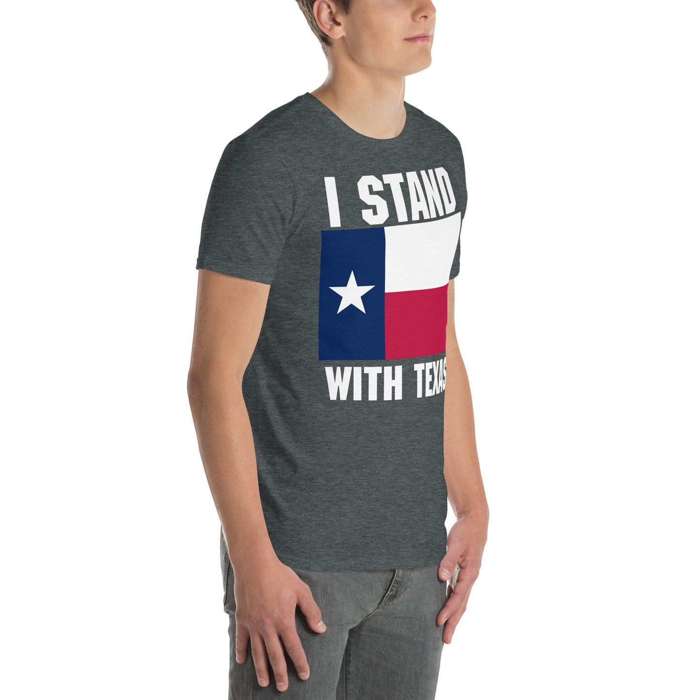 Ich stehe mit Texas Kurzarm-Unisex-T-Shirt mit Rand