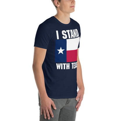 Ich stehe mit Texas Kurzarm-Unisex-T-Shirt mit Rand